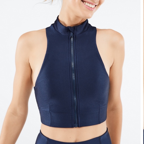 Fabletics Leilani Zip Front Built-In Bra Tank XXS Navy - Picture 2 of 3